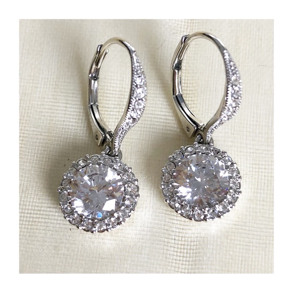 NADRI Framed Round Cubic Zirconia Drop Pierced Earrings - Picture 1 of 10